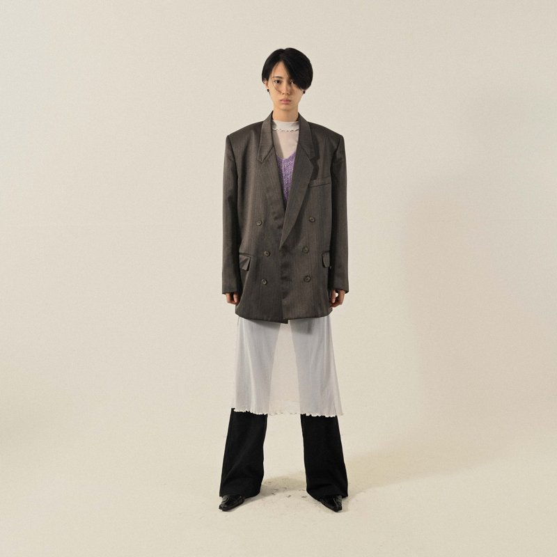 【NaSuBi Vintage】Classic silhouette double-breasted vintage blazer - Women's Blazers & Trench Coats - Other Man-Made Fibers 