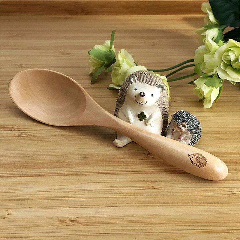 Hedgehog Harry Wooden Spoon L Size Free Shipping - ช้อนส้อม - ไม้ สีนำ้ตาล