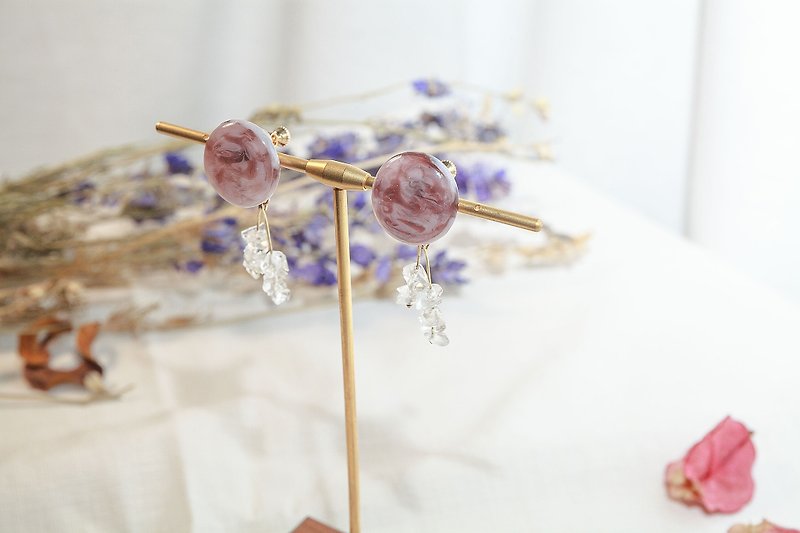 | Dream. Vast Galaxy | Hand-made resin craft earrings / transparent crystal Stone/ hand-painted rendering purple - Earrings & Clip-ons - Resin Purple