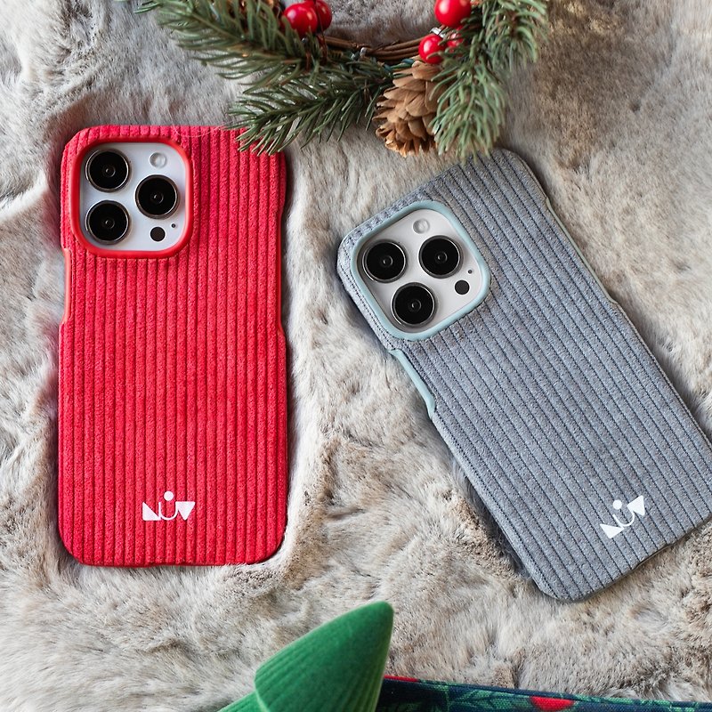 Corduroy Cell Phone Case Red Gray Apple iPhone15 Pro Max Galaxy S23 - Phone Accessories - Cotton & Hemp Red