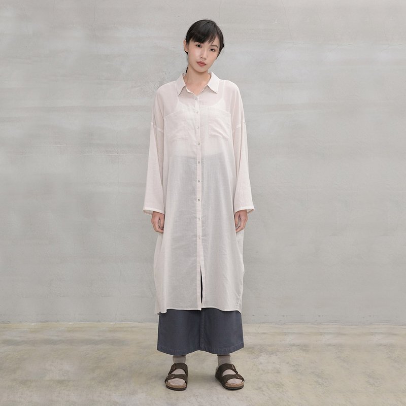 閑適自在長版襯衫 Peace Of Mind Long Shirt - 洋裝/連身裙 - 棉．麻 白色