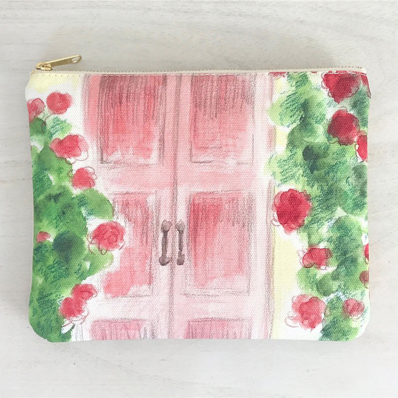Joy Flowery Flat Pouch Red - Toiletry Bags & Pouches - Cotton & Hemp Red