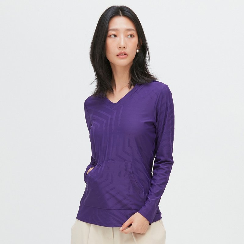 REBOOT-連帽長袖上衣(女)-螢石紫 - 女上衣/長袖上衣 - 聚酯纖維 紫色