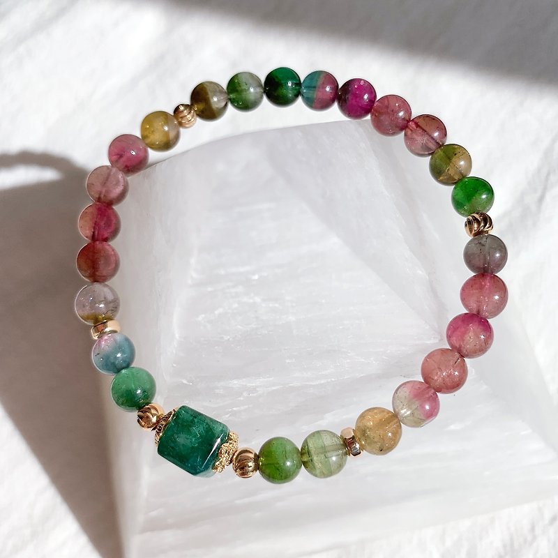 Rainbow collection | Brilliant watermelon tourmaline bracelet | Emerald green - สร้อยข้อมือ - เครื่องประดับพลอย หลากหลายสี