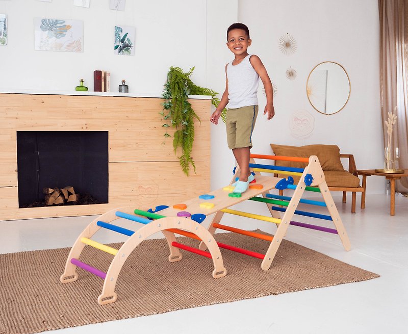 Montessori handmade set of 3: Climbing ramp Modifiable triangle Climbing Arch - Kids' Furniture - Wood 