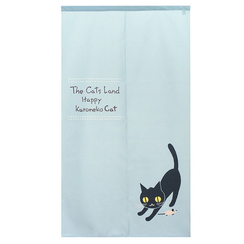 Japanese made コスモ long door curtain cute cat lake blue - Doorway Curtains & Door Signs - Other Man-Made Fibers 