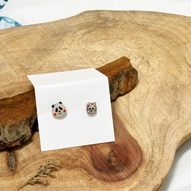 Panda Rabbit Earrings/ Pair - ต่างหู - เรซิน ขาว