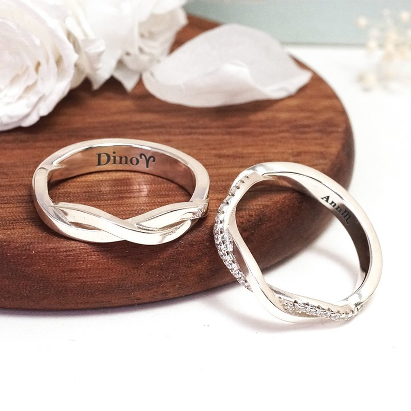 Love Intertwined Sterling Silver Couple Ring Set Customized Engraving Customized Valentine’s Memorial Gift - แหวนคู่ - เงินแท้ สีเงิน