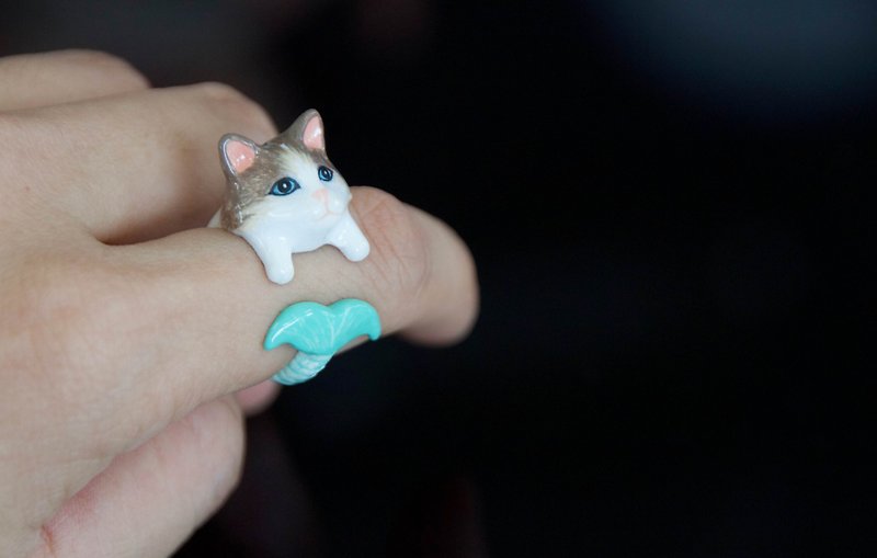 布偶人魚貓戒指 - 戒指 - 琺瑯 