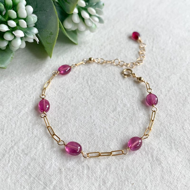 14kgf ruby station bracelet - Bracelets - Semi-Precious Stones Pink
