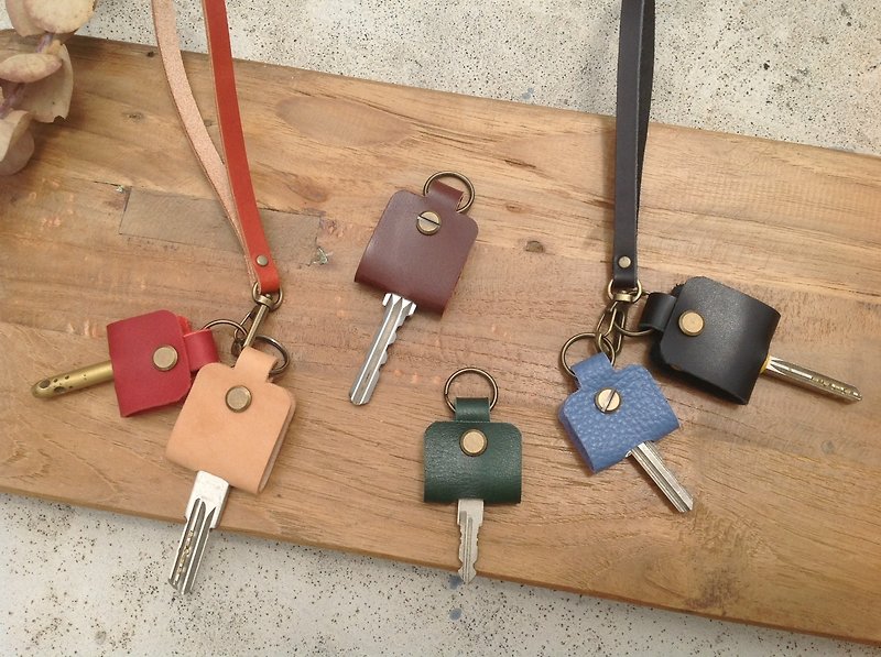 2支鑰匙套+短掛繩,真皮,皮套,鑰匙的衣服【屆時皮革】 - 鑰匙圈/鎖匙扣 - 紙 黑色
