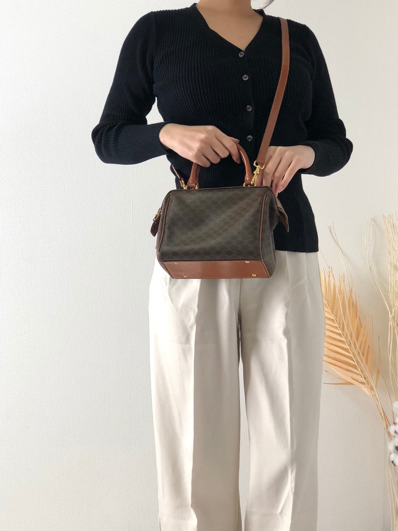 【 日本直送　名牌中古包 】CELINE セリーヌ マカダム レザー 2way ミニボストン ミニバッグ ショルダーバッグ ブラウン wpg6cw - 側背包/斜背包 - 真皮 咖啡色