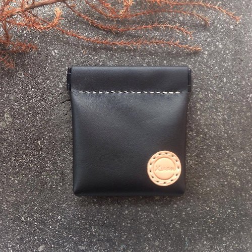 選皮革 革物工作室 彈片零錢包-方形-黑色羊皮