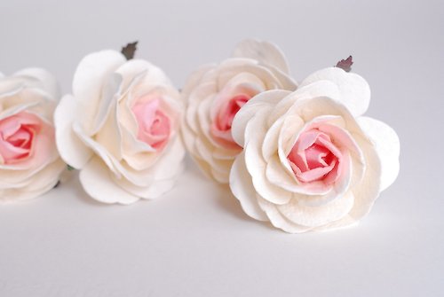 makemefrompaper Paper Flower, 10 DIY pieces mulberry rose size 7.0 cm., white-pink colors.