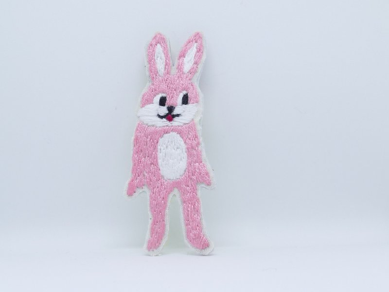 Embroidery brooch costume animal rabbit - Brooches - Cotton & Hemp Pink