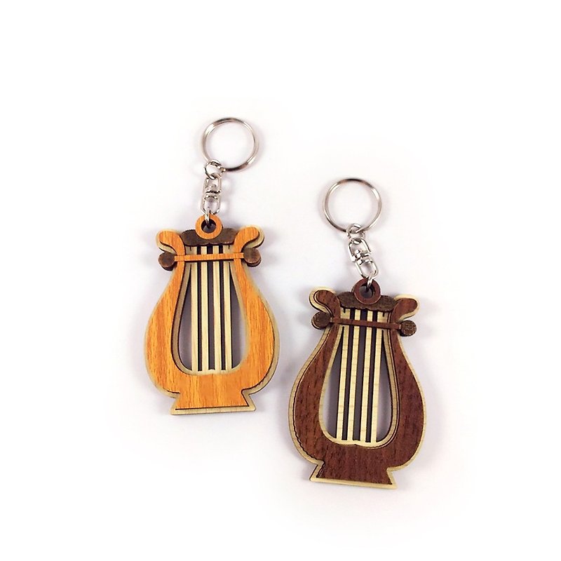 Wood carving key ring - harp - ที่ห้อยกุญแจ - ไม้ สีนำ้ตาล