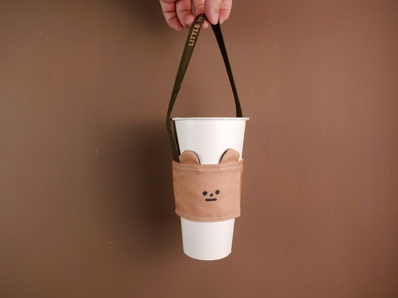 Reversible Animal Drink Cup Cover - Shadow Bear & Panda - ถุงใส่กระติกนำ้ - เส้นใยสังเคราะห์ สีกากี