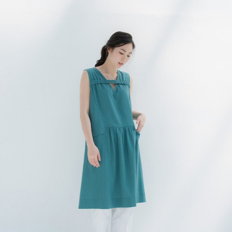 The long table on the roof vest dress - mint muffins - One Piece Dresses - Cotton & Hemp Blue