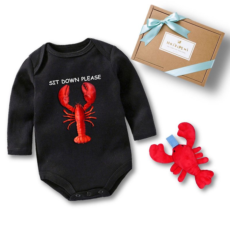 Lobster long sleeves Bodysuits (Black) & Pacifier Holder - Baby shower gift - ของขวัญวันครบรอบ - ผ้าฝ้าย/ผ้าลินิน สีดำ