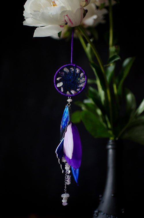 VIDADREAMS Amethyst Purple and Blue Butterfly Wings Dream Catcher Car Mirror Charm