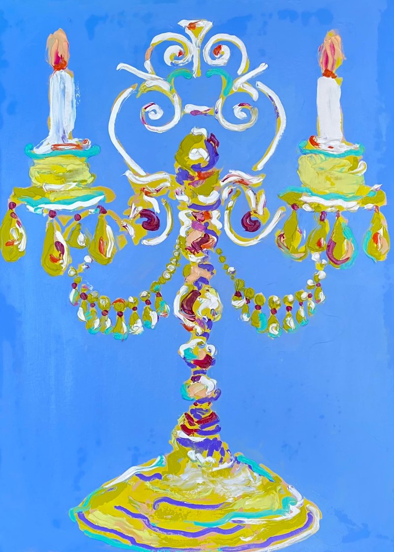 現代燭台原創油畫室內藝術厚塗抽象藝術 - 壁貼/牆壁裝飾 - 其他材質 藍色