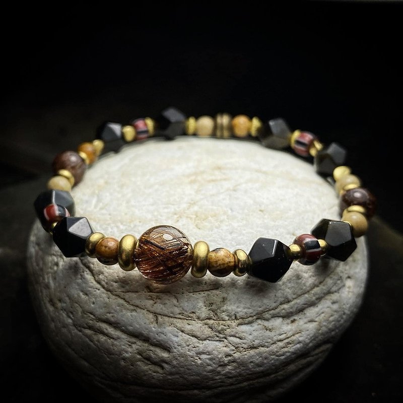 Beaded black red Bronze bracelet titanium Stone - Bracelets - Crystal 