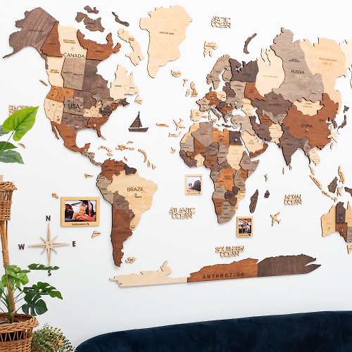 EnjoyTheWood 木質地圖 木質世界地圖壁畫 辦公室裝飾 鄉村風格客廳裝飾