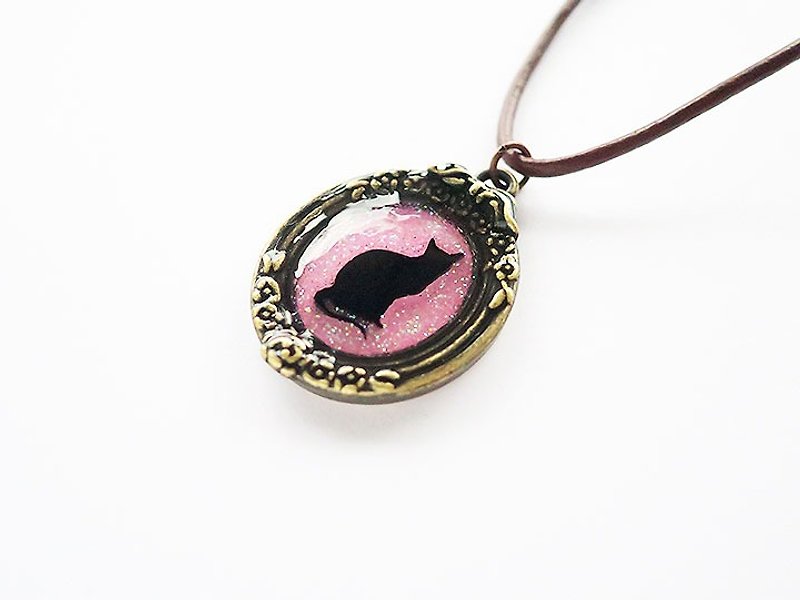 Cat silhouette necklace ☆ Pink Glitter ☆ - Necklaces - Other Materials Pink