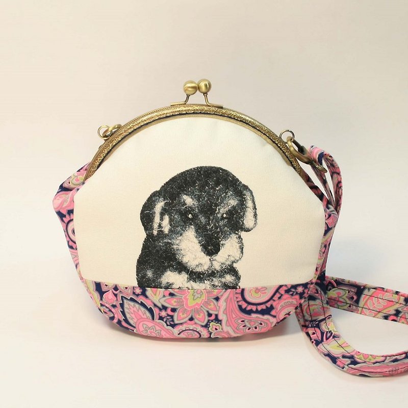 Embroidered 20cm U-shaped gold cross-body bag 07-Schnauzer - Messenger Bags & Sling Bags - Cotton & Hemp Pink