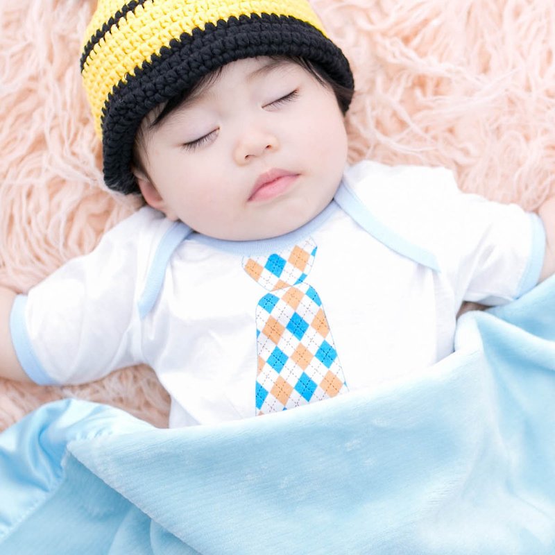 Cutie Bella領帶印花短袖包臀衣Necktie-Argyle - 嬰兒連身衣/包被/包巾 - 棉．麻 白色
