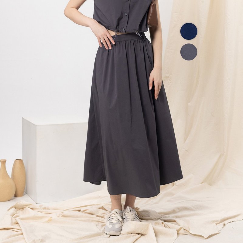 【MEDUSA】簡約素色休閒長裙(附腰帶)- 2色(M-XL) | 長裙 寬裙 - 裙子/長裙 - 棉．麻 灰色