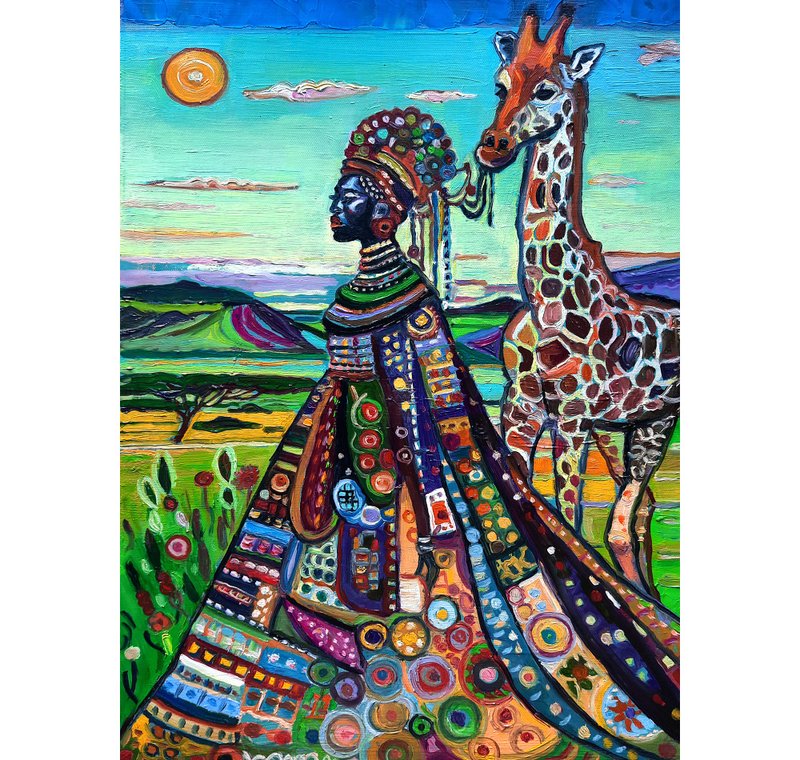 原創畫African Woman  Painting   Original Art  Oil On Canvas - 壁貼/牆壁裝飾 - 其他材質 綠色