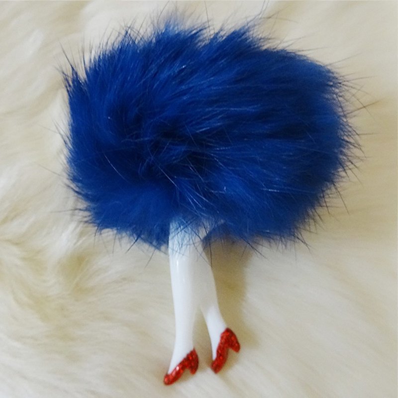 DancingPuffLady earring / Red heel × Blue puff - ต่างหู - พลาสติก สีน้ำเงิน