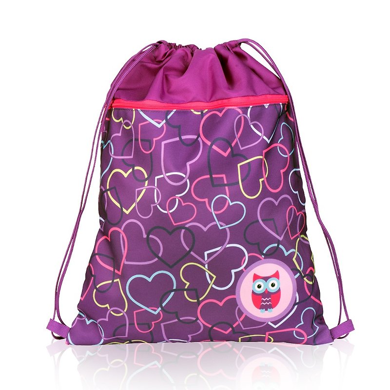 Tiger Family English Drawstring Pocket - Sweetheart Owl - Drawstring Bags - Waterproof Material Purple