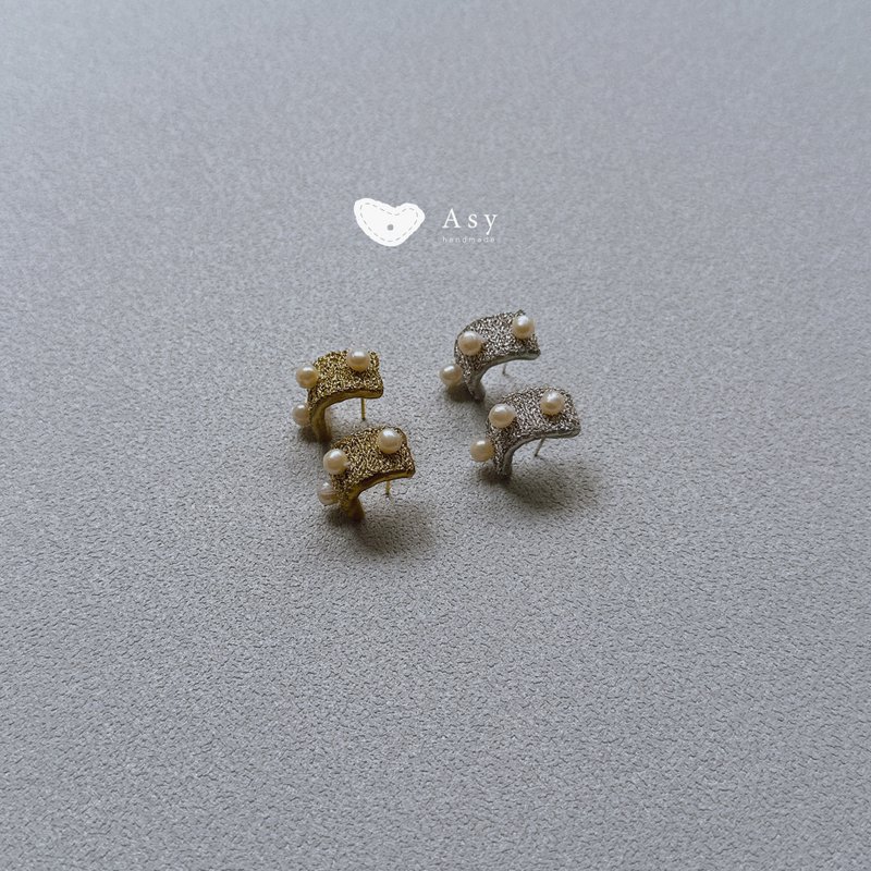 C圈刺繡耳環 - 珍珠縈光・金 / 珍珠縈光・銀 - 耳環/耳夾/耳骨夾 - 繡線 多色