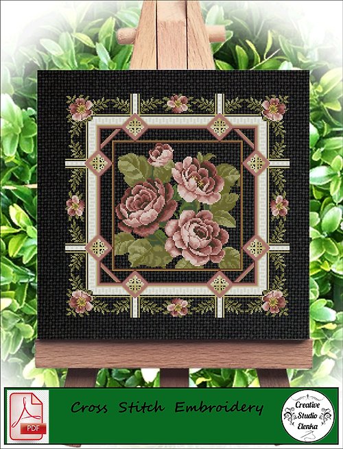 CreativeStudioElenka Vintage Cross Stitch Scheme Vintage roses - PDF Embroidery Scheme