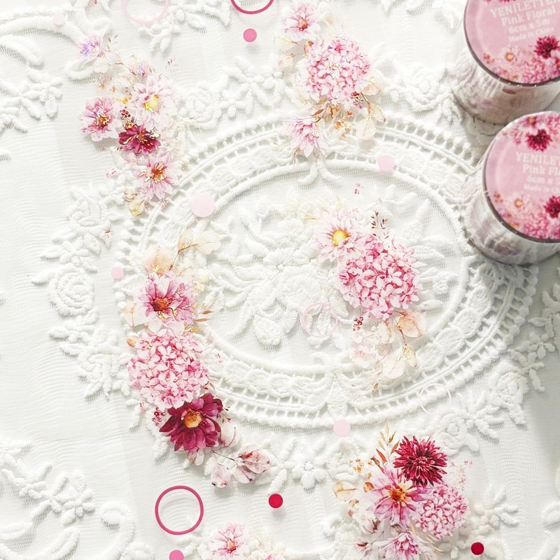 Pink Floral PET Masking Tape - 紙膠帶/和紙/PET - 其他材質 粉紅色