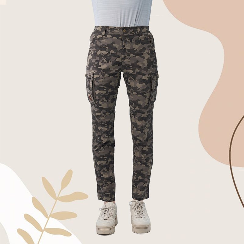 【Wildland Wilderness】Camouflage Elastic Patch Pocket Functional Pants Women 0B11329-109 Pine Cone Brown - กางเกงขายาว - เส้นใยสังเคราะห์ สีนำ้ตาล