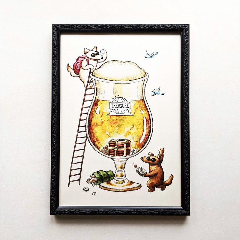 A4 ビールと宝箱 アートプリント/イラスト複製画 - 海報/掛畫/掛布 - 紙 黃色