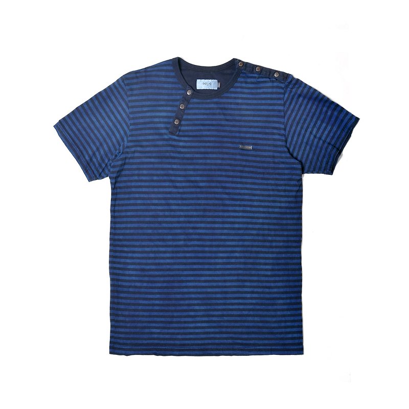 oqLiq - Display in the lost - Blue Stained Stripe T - เสื้อยืดผู้ชาย - ผ้าฝ้าย/ผ้าลินิน สีน้ำเงิน