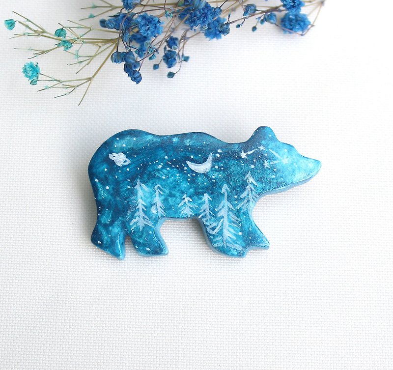 Handmade bear of starry night  brooch - Brooches - Clay Blue