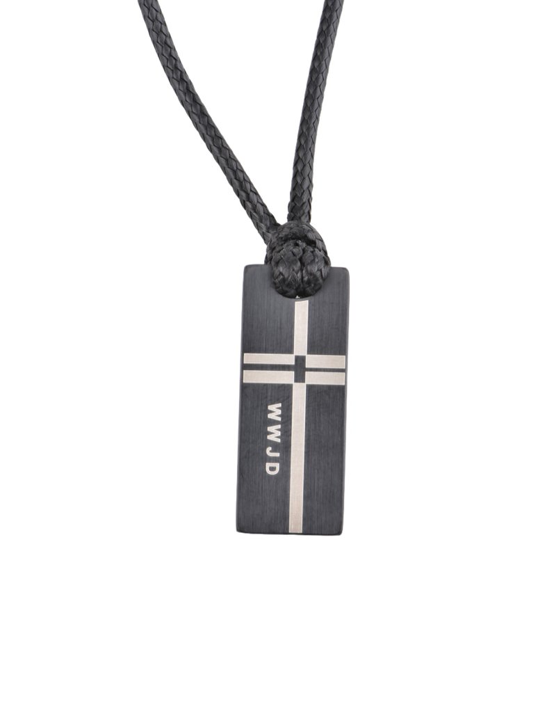 Stainless steel | Black Dog Tag with Laser Cross Pendant Necklace - Necklaces - Stainless Steel 