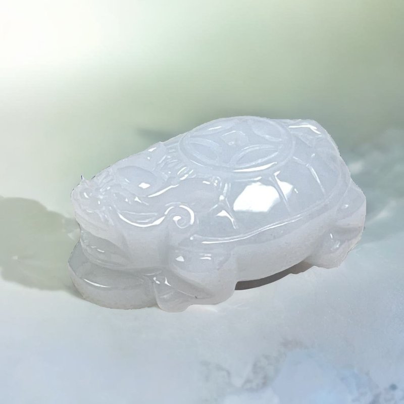 白翡翡翠古錢龍龜 | 天然緬甸玉翡翠A貨 | 送禮 - 擺飾/家飾品 - 玉石 透明