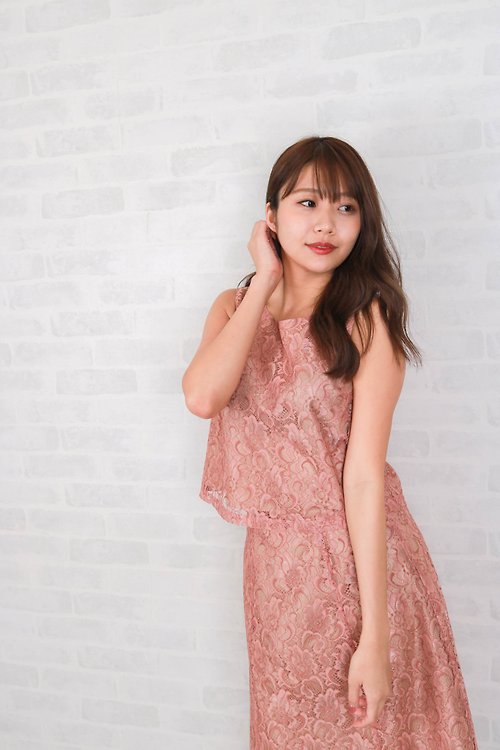 KIHO-JAPAN 日本製造 無袖蕾絲上衣粉紅色