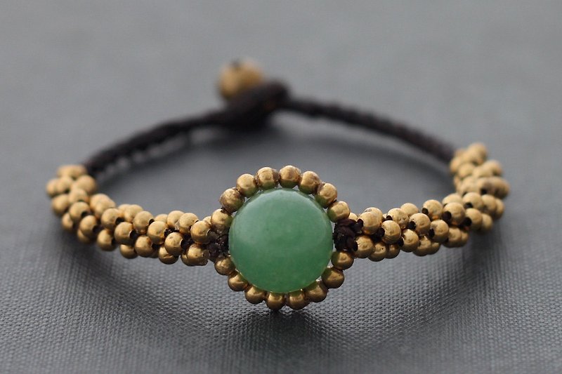 Jade Stone Eyes Bracelets Brass Woven Beaded Cuff Braided Charm Macrame Ethnic - สร้อยข้อมือ - หิน สีเขียว