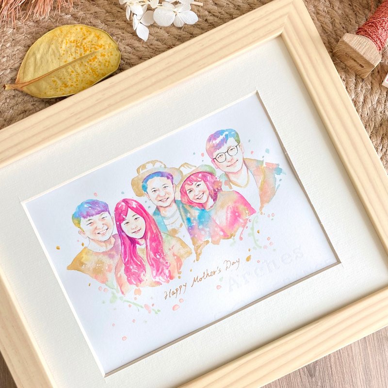 Custom Family Watercolor Portrait | Lovely Family Gift | Couple Portrait - Customized Portraits - Paper Brown