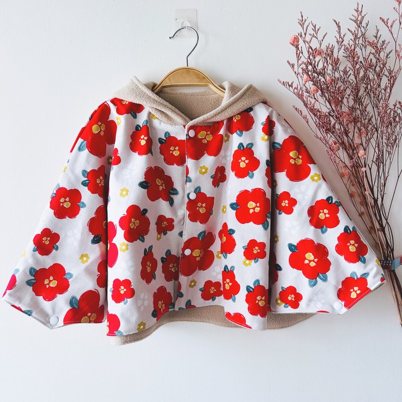 Spot red flower elf cloak 0-4 years old - เสื้อโค้ด - ผ้าฝ้าย/ผ้าลินิน 