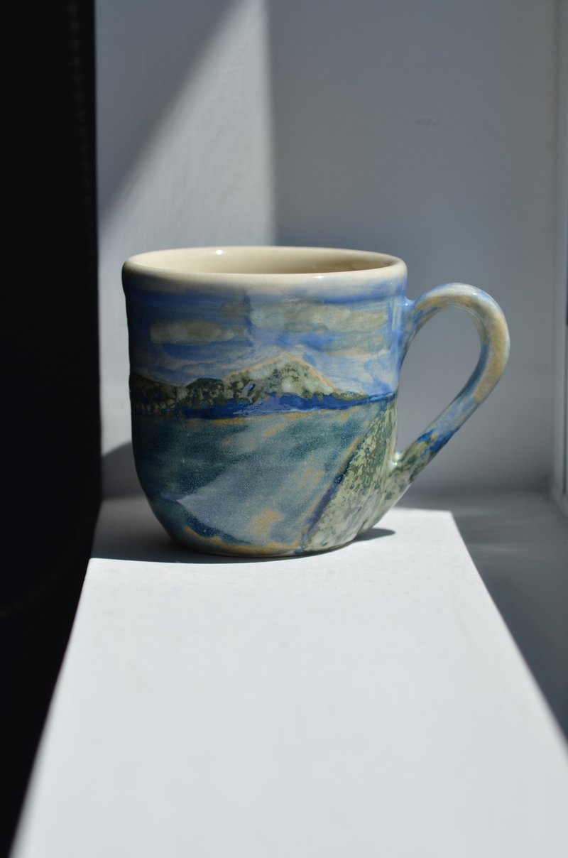 陶杯 | 山海 | 觀音山 - 咖啡杯/馬克杯 - 陶 藍色