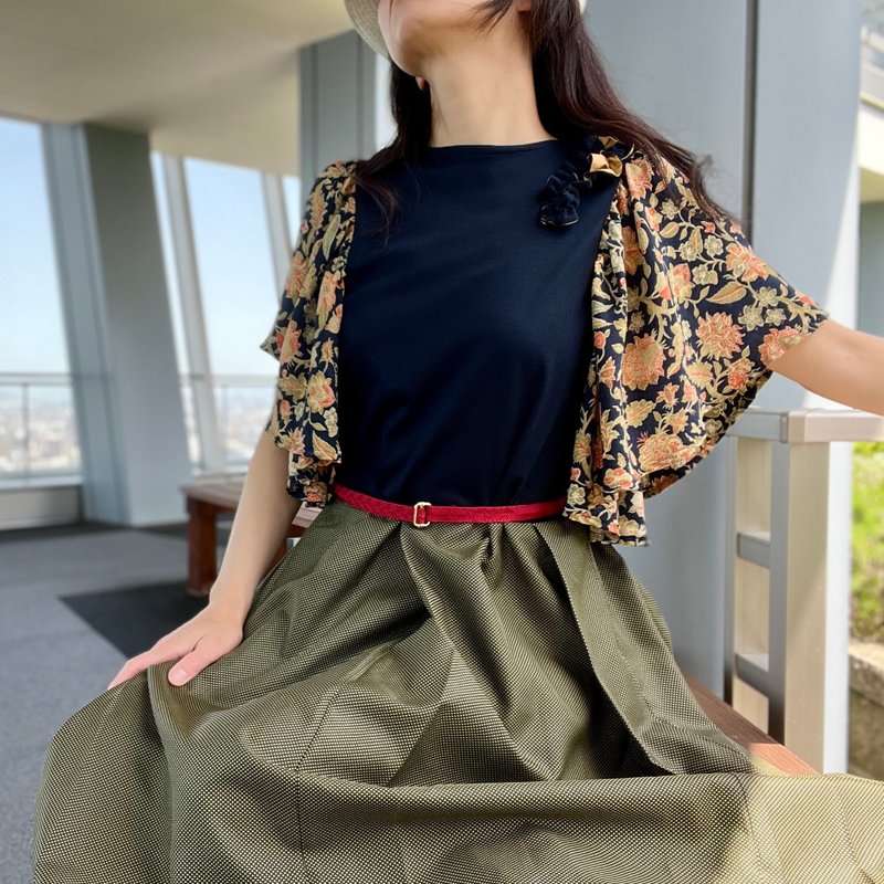 着物シルク&サマーニット  夜の森〜 大きめフリル付き 夏の特別なワンピース - 洋裝/連身裙 - 絲．絹 綠色