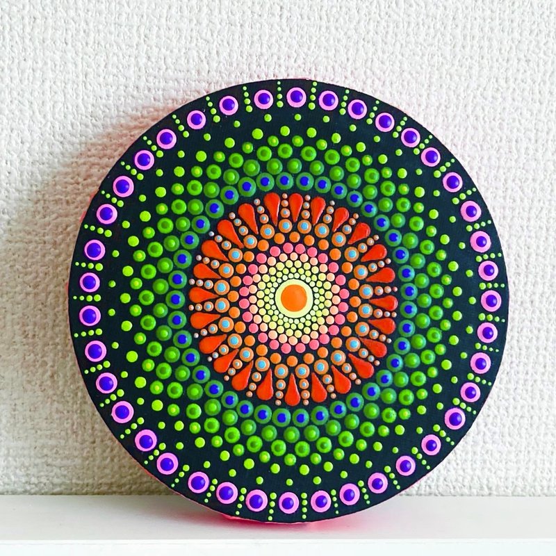 ドットマンダラ　花火　no.4  オレンジ　緑　紫 15cm - 海報/掛畫/掛布 - 棉．麻 